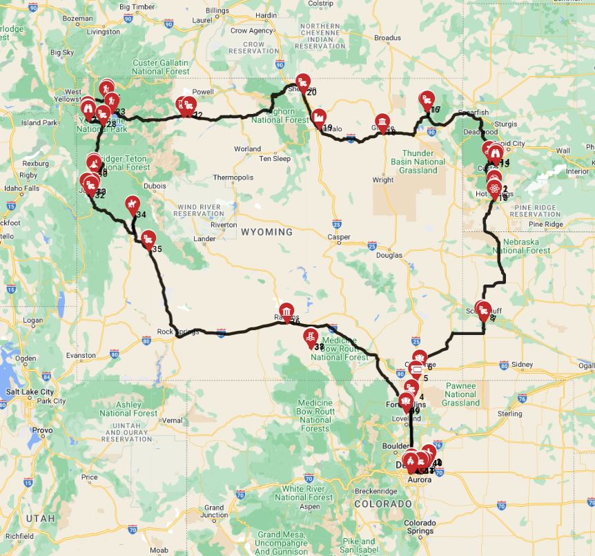 Map for Denver Roundtrip - Cowboy Country